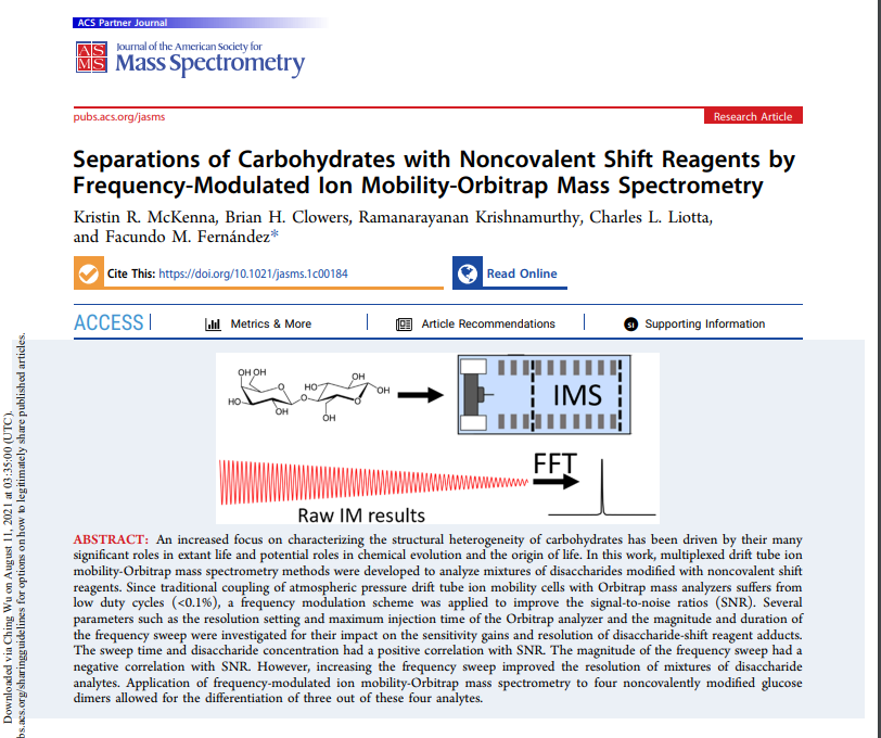 Separations of Carbohydrates with Noncovalent Shift Reagents by Frequency-Modulated Ion Mobility-Orbitrap Mass Spectrometry image