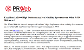 Excellims IA3100 High Performance Ion Mobility Spectrometer Wins R&D 100 Award image